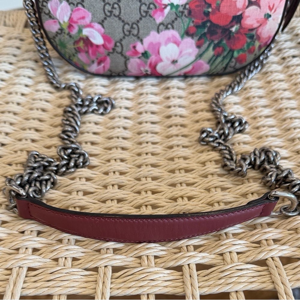 Gucci Pink Floral GG Supreme Leather & Canvas Crossbody Bag - Picture 12 of 13